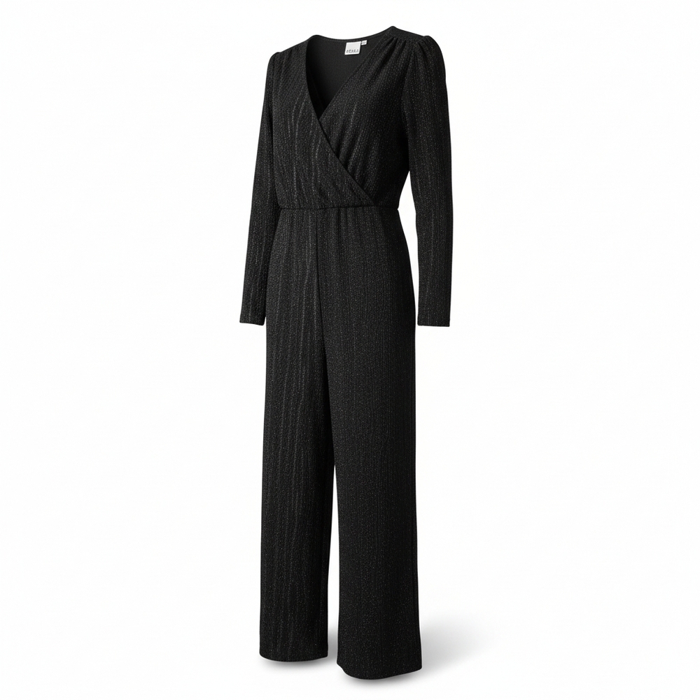 ICHI Black Shimmer Wrap Front Jumpsuit – Size L – New With Tags